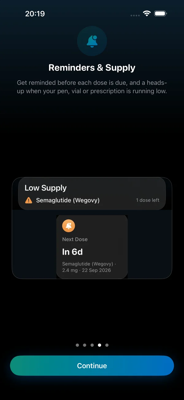 Reminders and supply alerts in dark mode