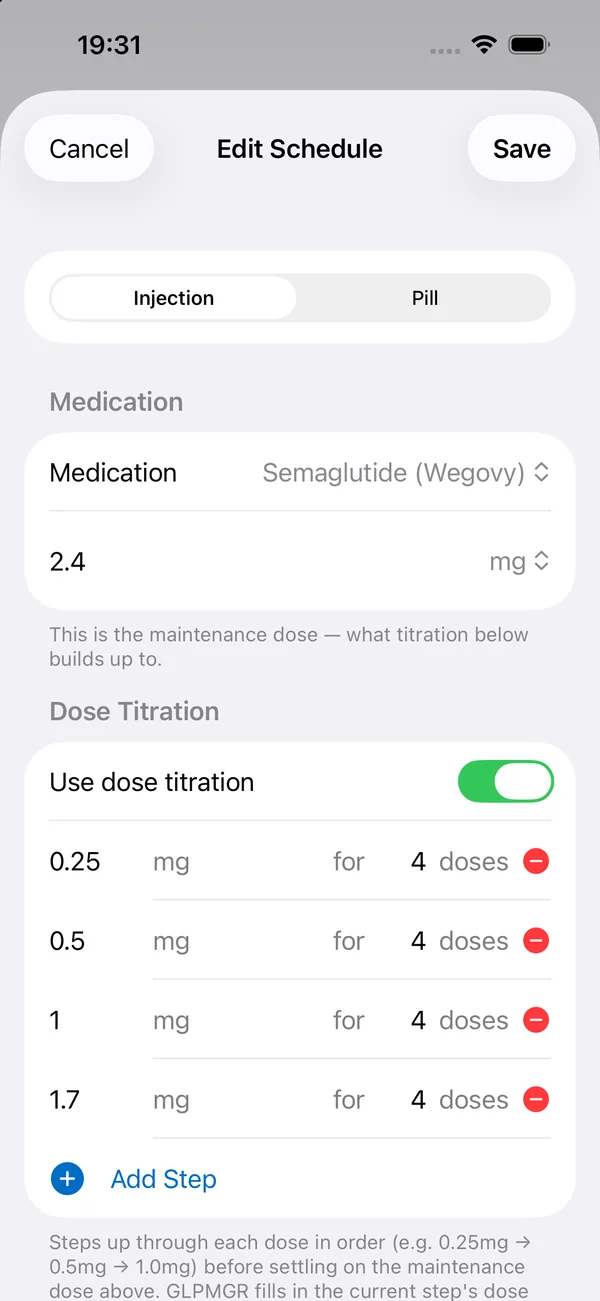 Titration ladder editor
